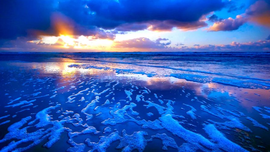 HD Ocean Tide Sunset Wallpaper