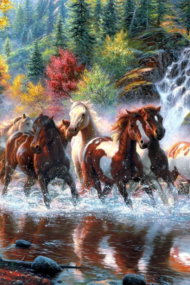 Horse Stampede Animal Wallpaper 596 iPhone 4/4S/iPod Wallpaper HD Wallpaper
