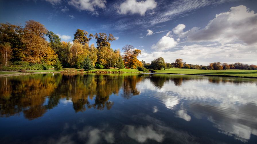 Lake Trees Clouds Wallpaper 012