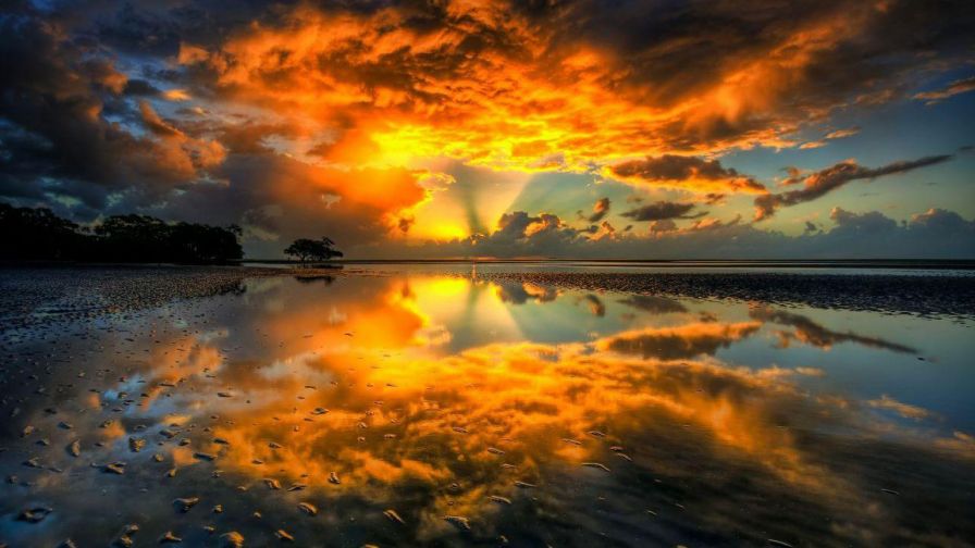 Sunset Clouds Lake Wallpaper 394